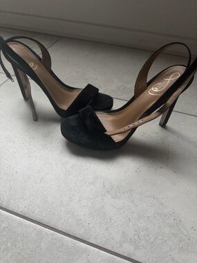 Sam Edelman Black Suede Open-Toe Slingback Heels